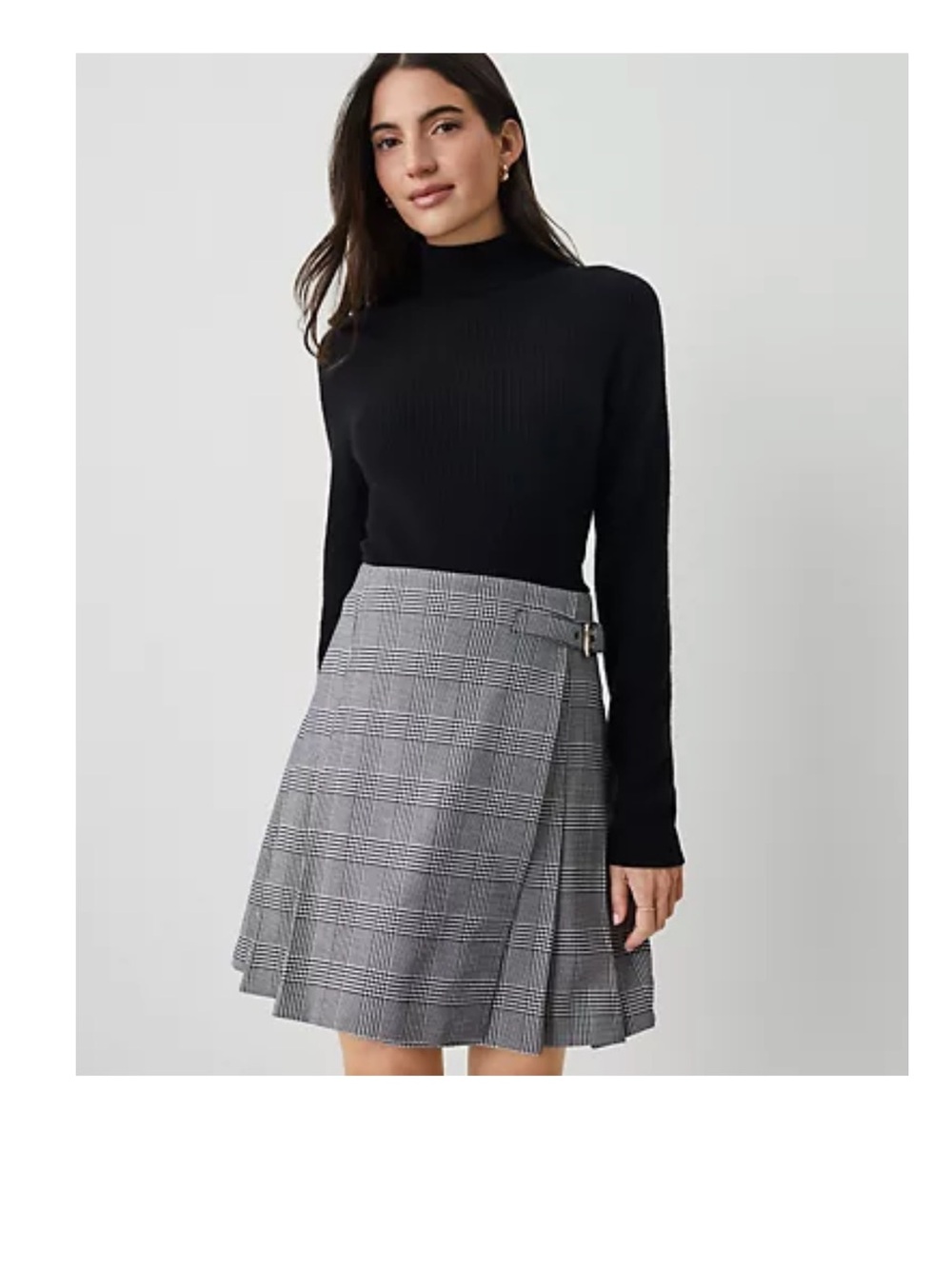 Ann Taylor Plaid Wrap Mini Skirt in Black and Gray